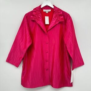 Caroline Rose Jacket Size Medium Oversize Pink Satin 3/4 Sleeve Textured New
